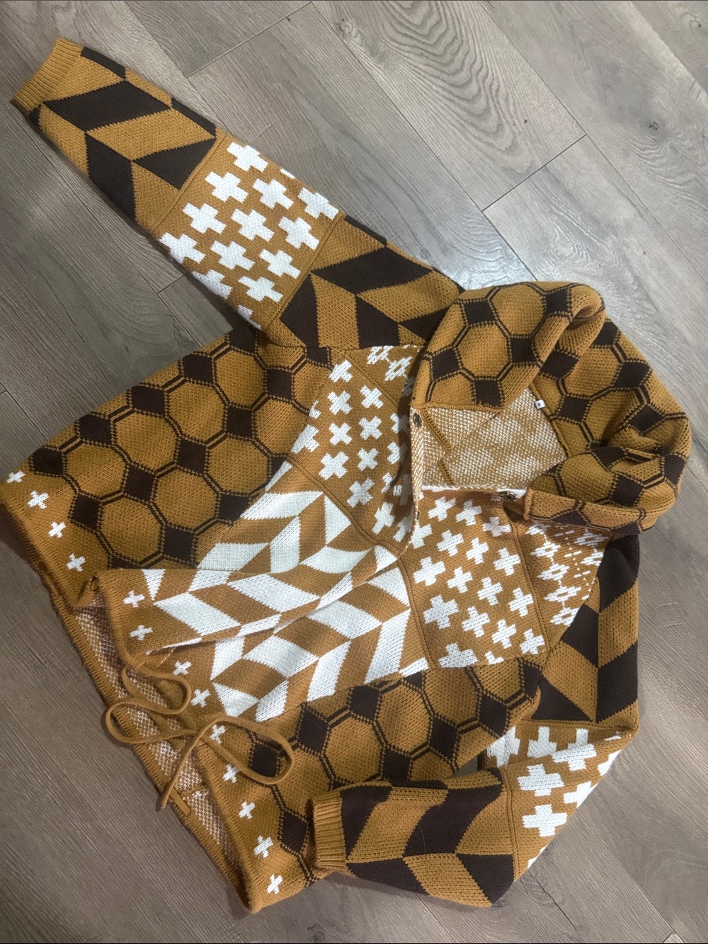 Women's Honeycomb Pattern Knit Sweater Hoodie - Mustard